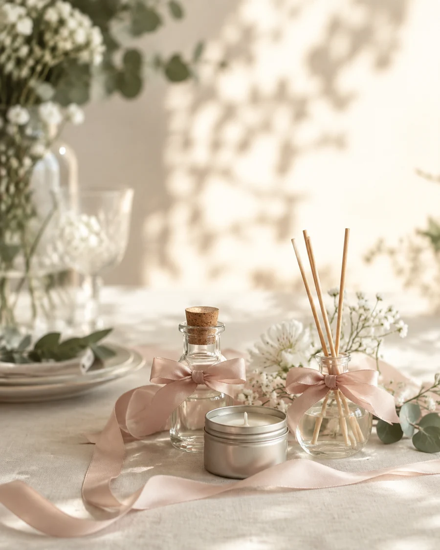 Lembrancinhas aromáticas em uma celebração delicada